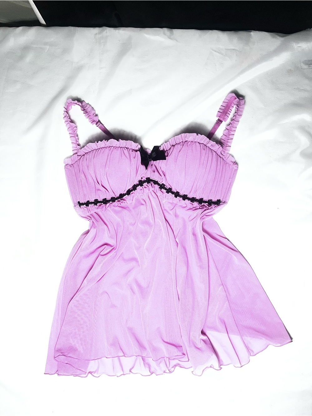 Frederick's of Hollywood Sheer Purple Babydoll Top with V-Cut